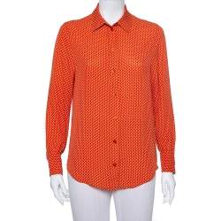 Joseph Orange Printed Silk Long Sleeve Button Front Shirt S