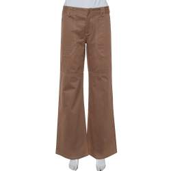 Pre Owned Joseph Brown Cotton Paneled Wide Leg Trousers L