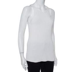 Pre Owned Joseph White Cable Knit Cotton Racer Back Detail Tank Top XS