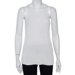 Pre Owned Joseph White Cable Knit Cotton Racer Back Detail Tank Top XS