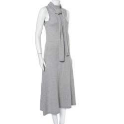 Joseph Grey Wool Neck Tie Detail Sleeveless Maxi Dress XS