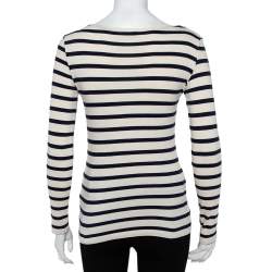 Joseph Beige & Navy Blue Striped Cotton Lace Patch Detail T-Shirt S