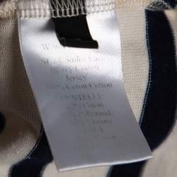 Joseph Beige & Navy Blue Striped Cotton Lace Patch Detail T-Shirt S