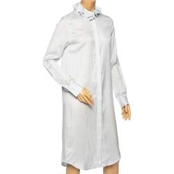 Joseph White-Blue Striped Silk Ruffled Collar Detailed Shirt Dress M 
