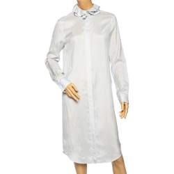 Joseph White-Blue Striped Silk Ruffled Collar Detailed Shirt Dress M 