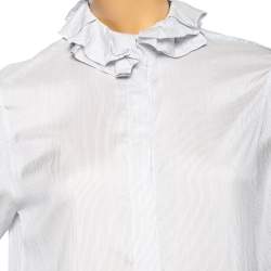Joseph White-Blue Striped Silk Ruffled Collar Detailed Shirt Dress M 