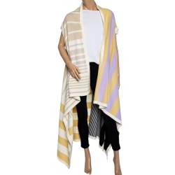 Joseph Multicolored Patchwork Knit Long Cape One Size 