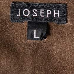 Joseph Brown Suede Contrast Trim Detail Collarless Zip Front Jacket L