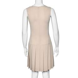 Joseph Beige Crepe Pleated Hem Sleeveless Dress M