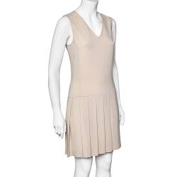 Joseph Beige Crepe Pleated Hem Sleeveless Dress M