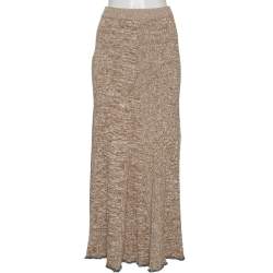 Joseph Beige Patterned Ribbed Knit Sally Fluted Maxi Skirt L