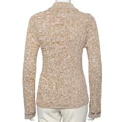 Joseph Beige Patterned Ribbed Knit Long Sleeve Polo Sweater L