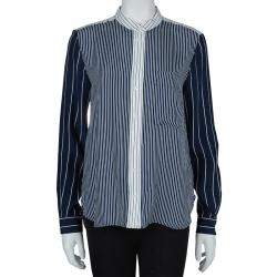 Pre Owned Joseph Blue and White Striped Long Sleeve Silk Shirt S