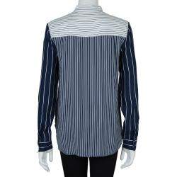Pre Owned Joseph Blue and White Striped Long Sleeve Silk Shirt S