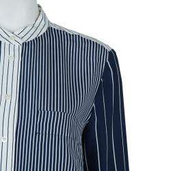 Pre Owned Joseph Blue and White Striped Long Sleeve Silk Shirt S