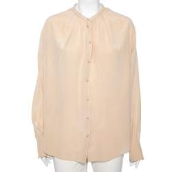 Joseph Beige Silk Oriental Neckline Everett Button Front Top L