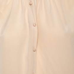 Joseph Beige Silk Oriental Neckline Everett Button Front Top L