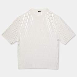 Joseph White Slit Stretch Knit Ribbed Crew Neck Top M