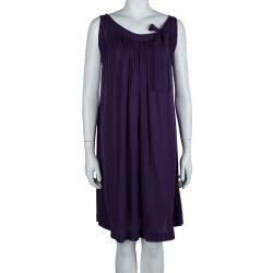 Pre Owned Joseph Purple Silk Gathered Sleeveless Dress S