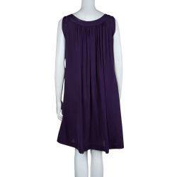 Pre Owned Joseph Purple Silk Gathered Sleeveless Dress S