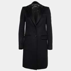 Joseph Black Wool Detachable Fur Collar Mid-Length Coat S   