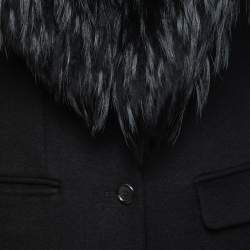 Joseph Black Wool Detachable Fur Collar Mid-Length Coat S   
