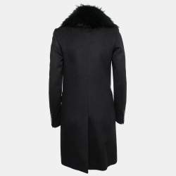 Joseph Black Wool Detachable Fur Collar Mid-Length Coat S   
