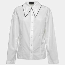 Joseph White Cotton Contrast Trim Detail Button Front Shirt M