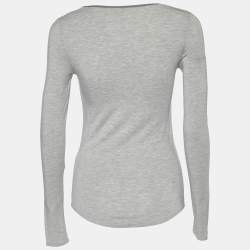 مملوكة مسبقًا Joseph Grey Stretch Knit Velvet Trim Long Sleeve Top S 