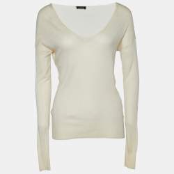Joseph Cream Cashmere V-Neck Sweater L
