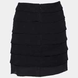 Pre Owned Joseph Black Crinckled Silk Tiered Mini Skirt M