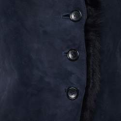 Joseph Vintage Navy Blue Leather & Fur Lined Sleeveless Jacket L