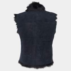 Joseph Vintage Navy Blue Leather & Fur Lined Sleeveless Jacket L