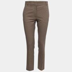Joseph Brown Houndstooth Cotton Zipped Hem Trousers S