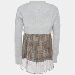 Joseph Multicolor Check Georgette & Grey Wool Overlay Wallis Top S