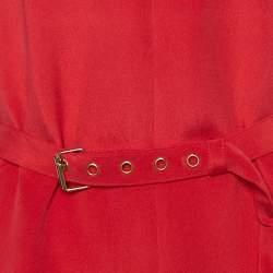 Pre Owned Joseph Red Silk Belted Midi Dress L