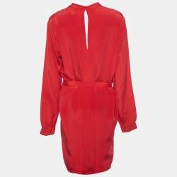 Pre Owned Joseph Red Silk Belted Midi Dress L