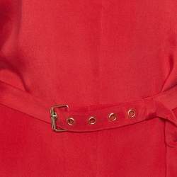 Pre Owned Joseph Red Silk Belted Midi Dress L