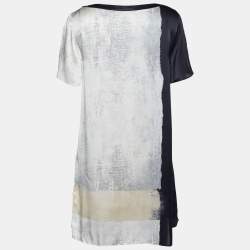 Pre Owned Joseph Cream & Black Paint Printed Silk Pattina Dress M