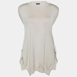 Joseph Beige Wool Knit Cross Back Detail High Low Hem Sleeveless Sweater L