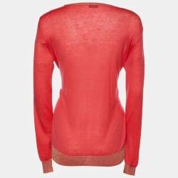 Joseph Pink Cashmere Knit Lurex Detail V-Neck Sweater L