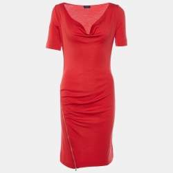 Joseph Red Wool Interlock Zip Ruched Detail Kent Dress M 
