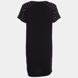 Joseph Black Stretch Crepe Eyelet Detail Shift Dress S