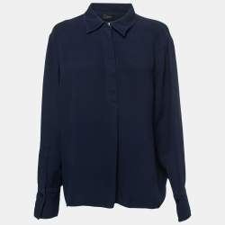 Joseph Dark Blue Crepe Silk Long Sleeve Blouse L