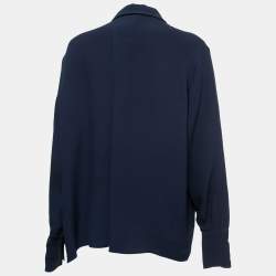 Joseph Dark Blue Crepe Silk Long Sleeve Blouse L