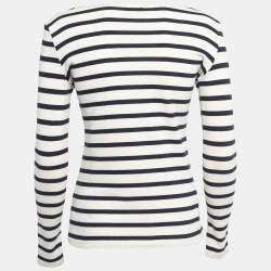 Pre Owned Joseph Cream/Navy Blue Striped Cotton Lace Trimmed Full Sleeve T-Shirt S