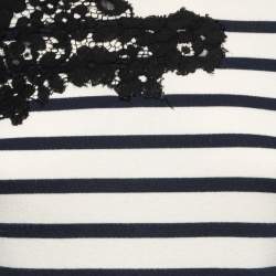 Pre Owned Joseph Cream/Navy Blue Striped Cotton Lace Trimmed Full Sleeve T-Shirt S