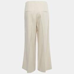 Joseph Off White Crepe High Waist Wide Leg Trousers M