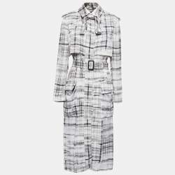 Joseph Grey Plaid Crepe Button Front Belted Midi Shirt Dress M