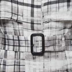 Joseph Grey Plaid Crepe Button Front Belted Midi Shirt Dress M